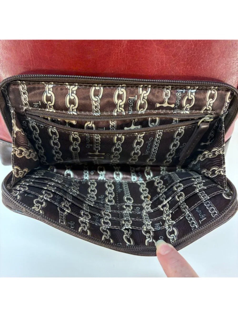 Vintage Tignanello Leather Red/Brown Crossbody Leather Handbag